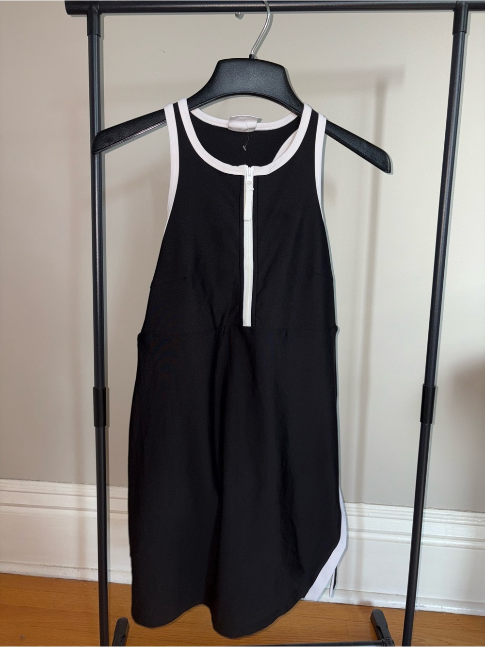 Black Mini Dress with White Trim and Front Zip